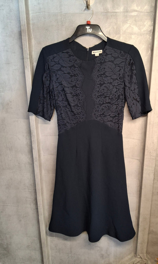 Whistles Navy Lace Fit & Flare Midi Dress – Size 10