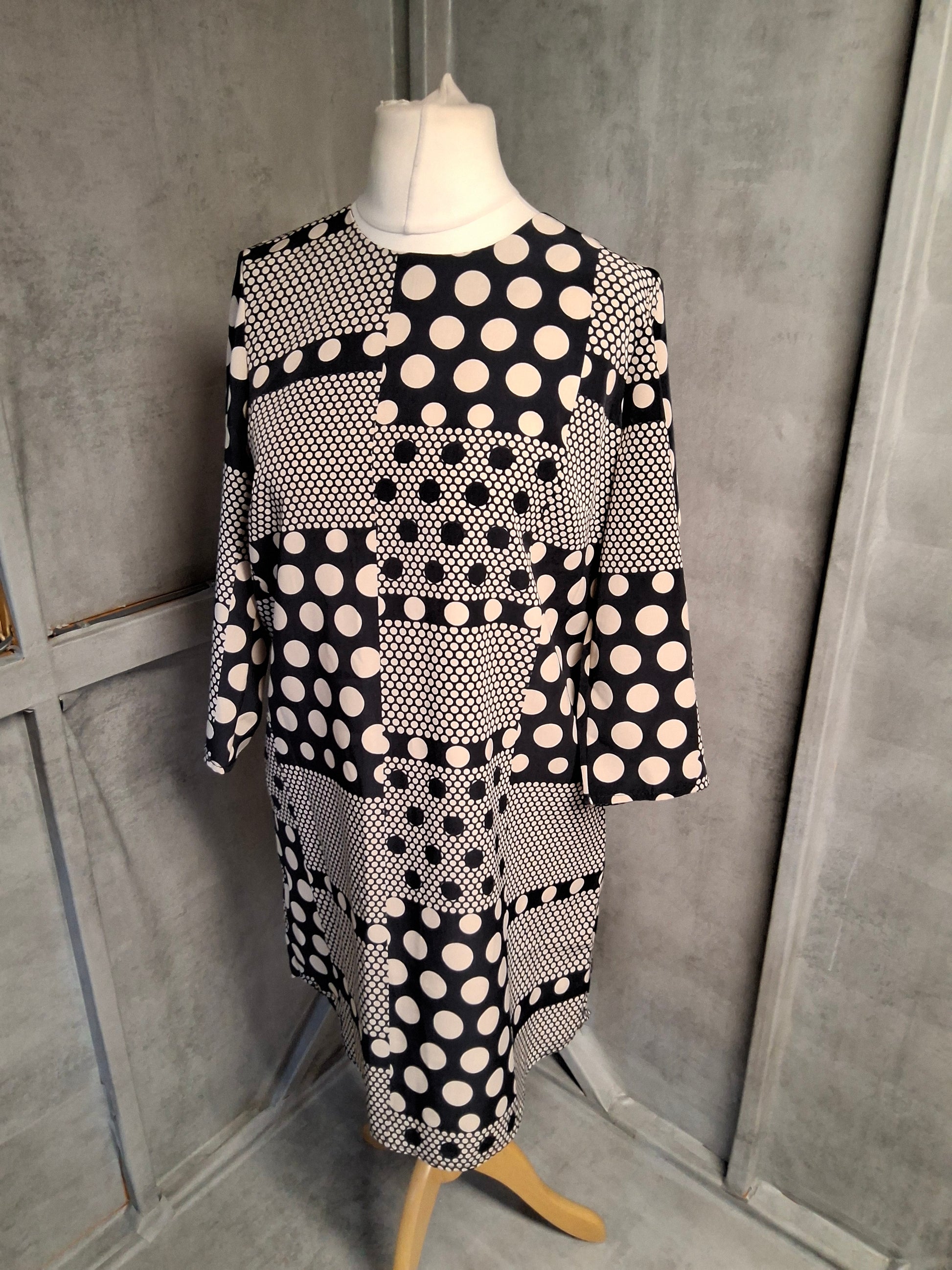 Matalan Navy & Cream Polka Dot Tunic Dress – Size 12 – ¾ Sleeves – BNWT – Smart Casual Style

