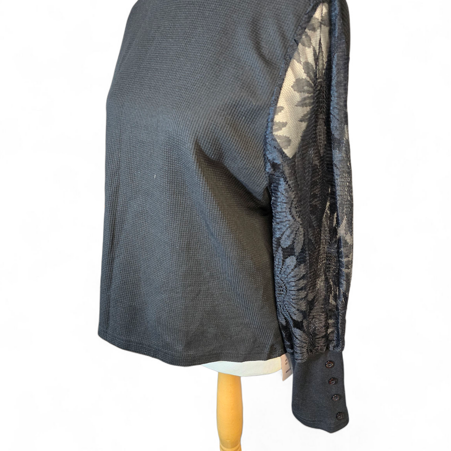 Shein Emery Rose Black Lace Sleeve Top – Size L (UK size 14/16) – NWT