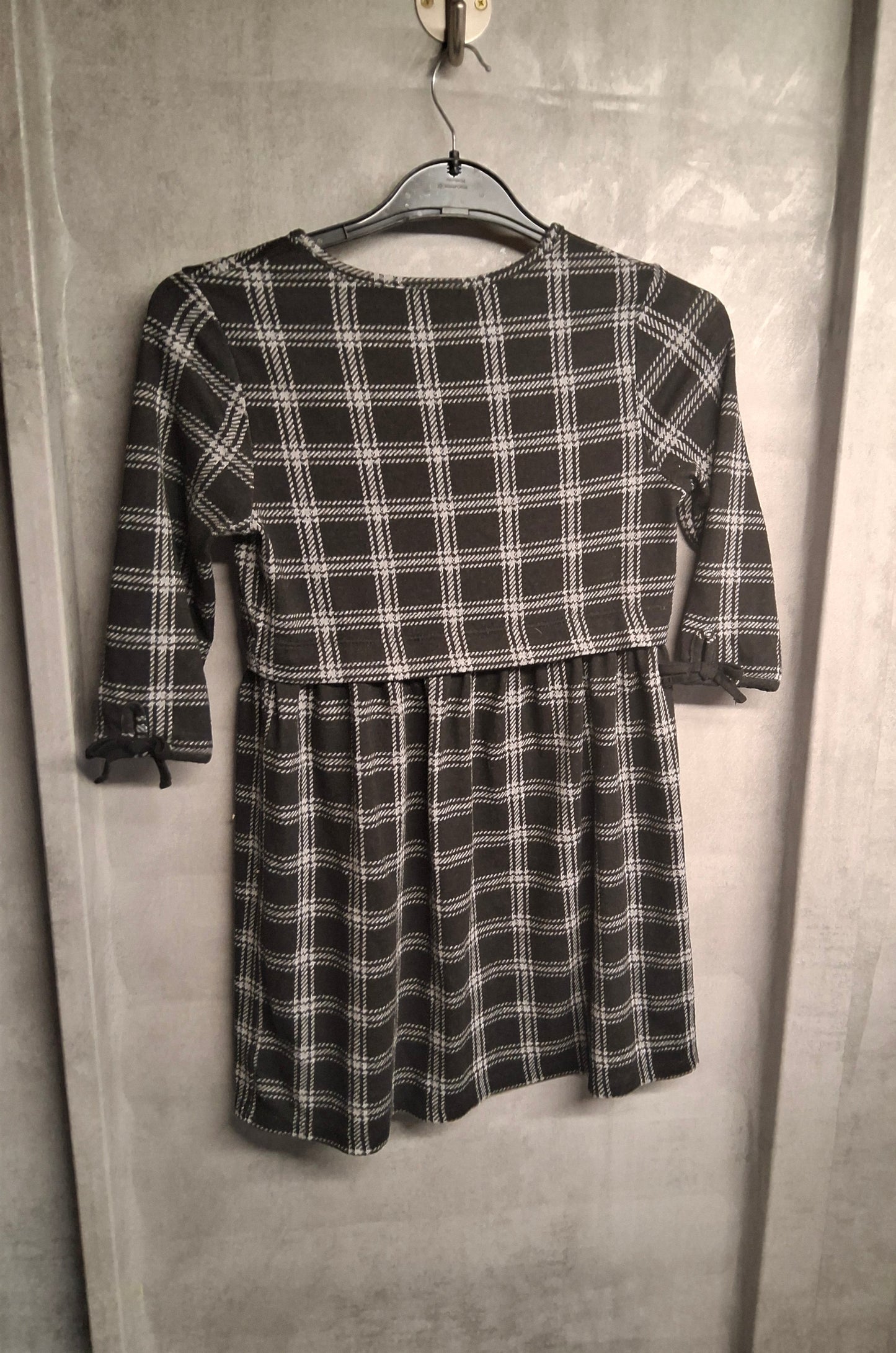 George Girls Black & Grey Checked Dress – Age 8/9 Years – Bow Sleeve Detail