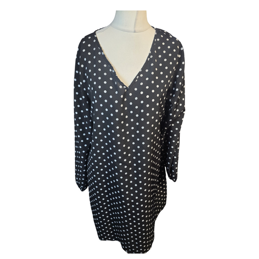 Emery Rose Black & White Polka Dot V-Neck Dress – Size XL ( size 16/18) – Long Sleeved A-Line