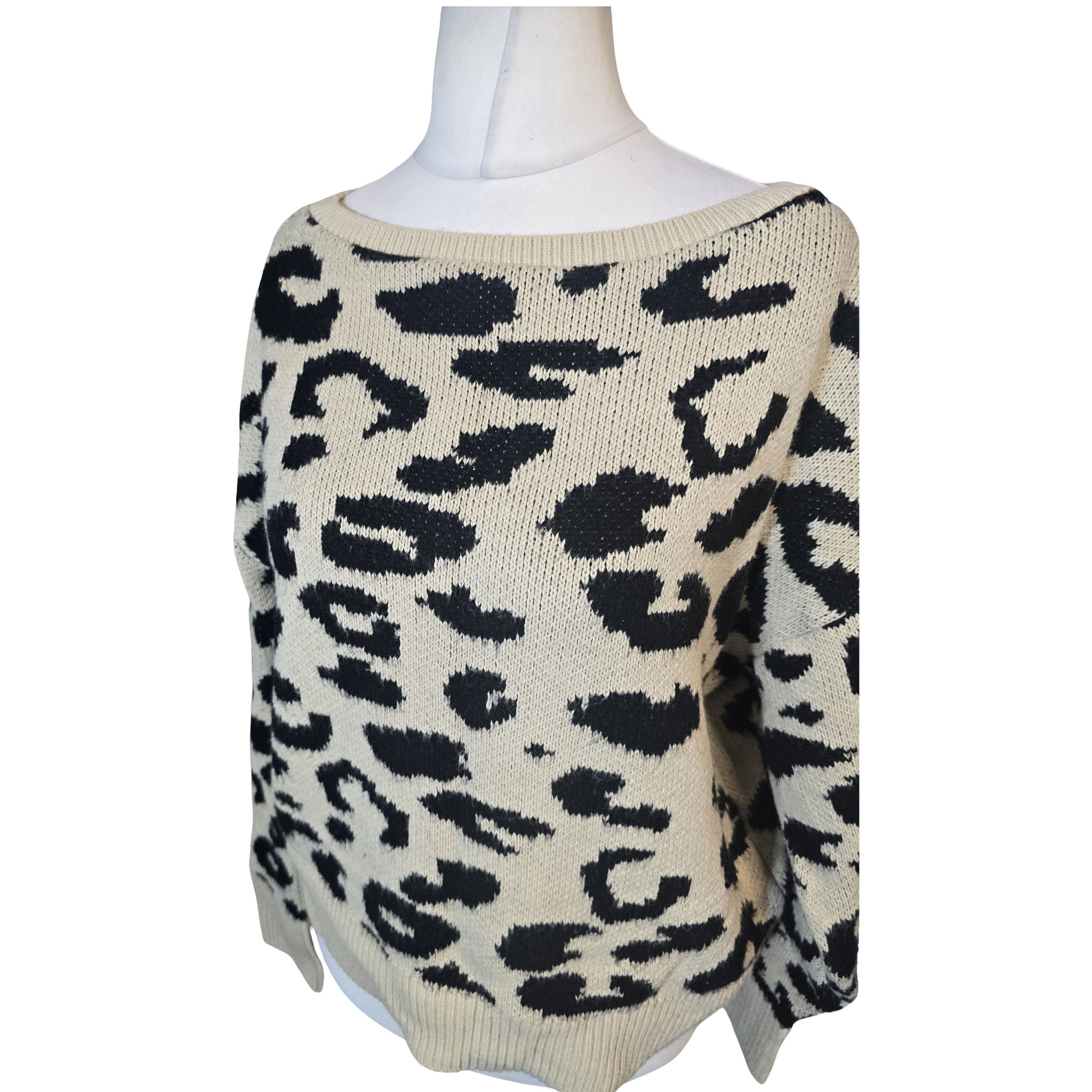 Friends Like These Beige & Black Animal Print Jumper – Oversized Fit – Size 12
