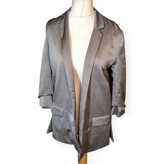 Next Tailoring Grey Metallic Open Blazer – Size 8, 3/4 Sleeves