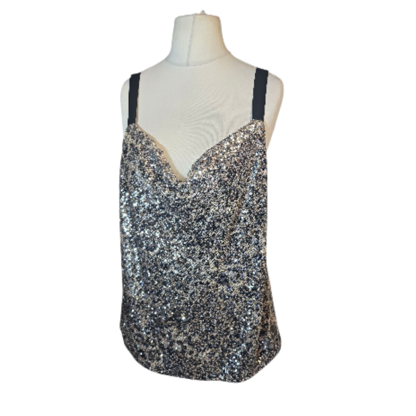 M&Co Boutique Animal Print Sequin Top – Size 18 – Beige/Brown Cowl Neck Party Camisole