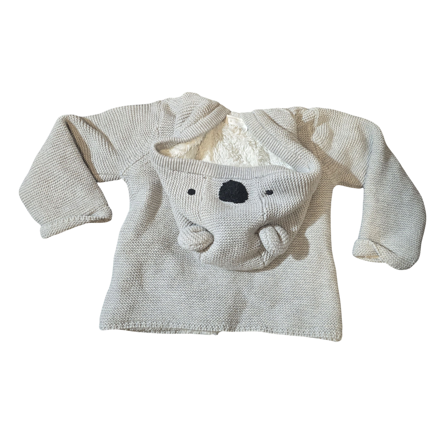 F&F Grey Knit Hooded Cardigan – Unisex 6–9 Months – 100% Cotton with Fleece Lining Girls Boys