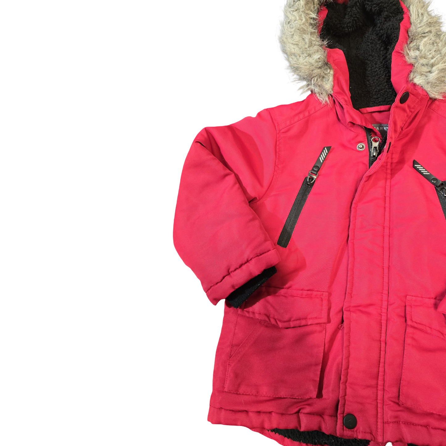 Primark Boys Red Winter Coat – Fleece Lined Hood – Age 3-4 Years