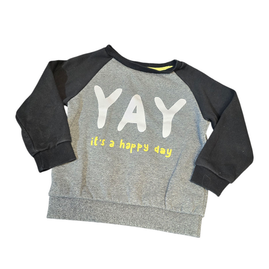 Primark Grey & Black “YAY It’s a Happy Day” Jumper – Boys 18–24 Months