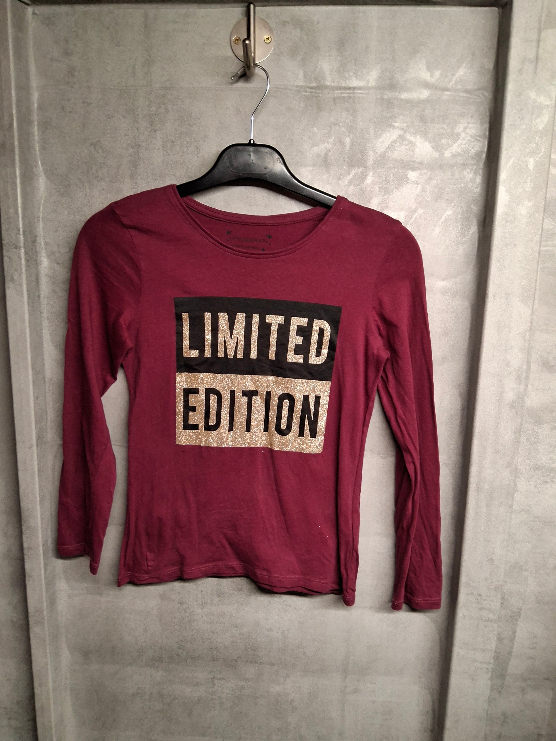 Primark Girls Purple & Gold Glitter Long Sleeved Tshirt age 10-11 years 