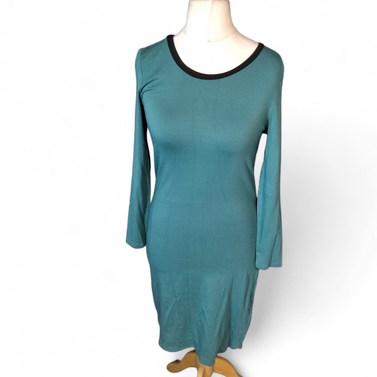 Quba & Co Teal Green & Black Bodycon Dress – 3/4 Sleeve – Cotton Modal – Knee Length – Size 1 (UK size 8/10)
