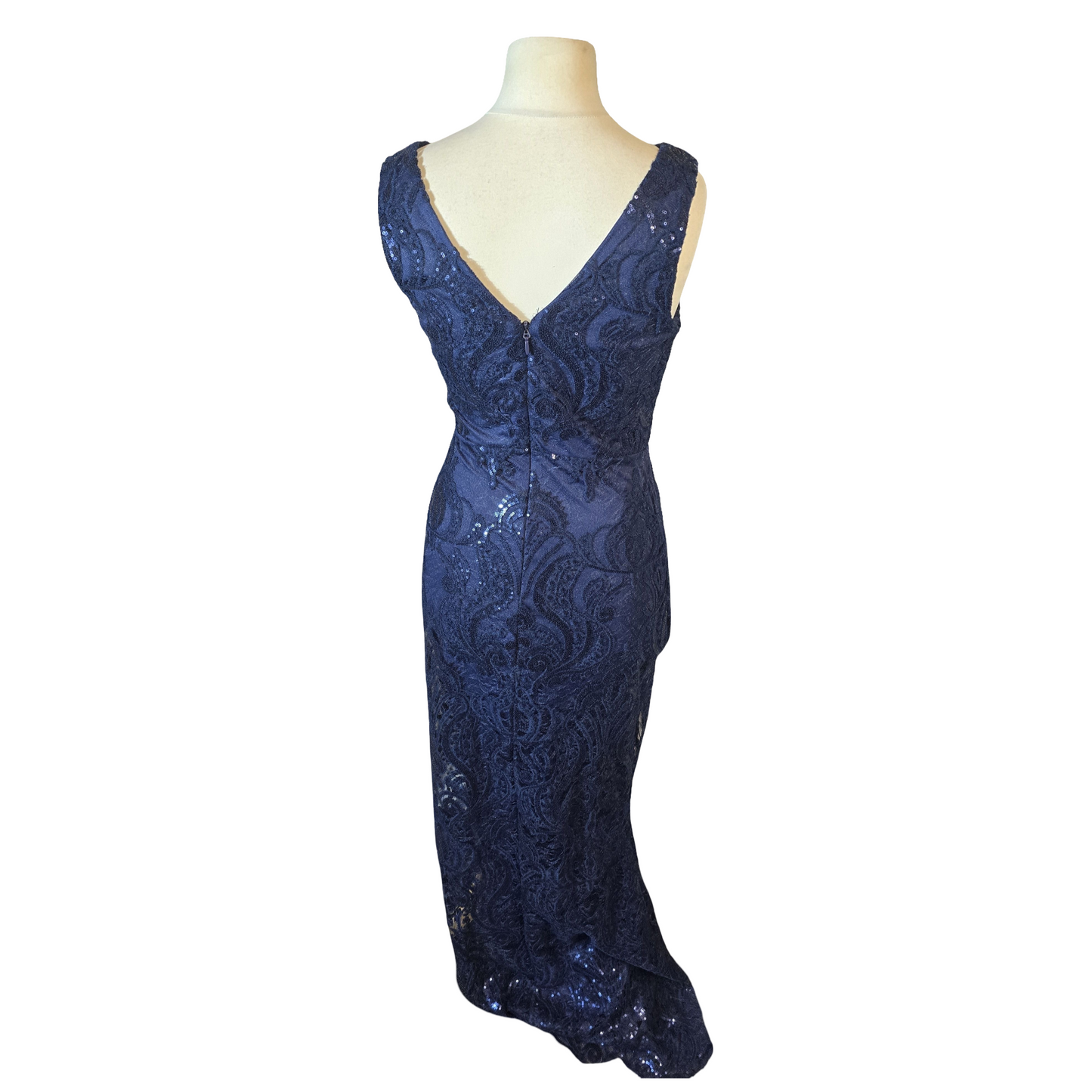 Quiz Navy Sequin Lace Maxi Evening Dress – Formal Occasion Gown – Size 10