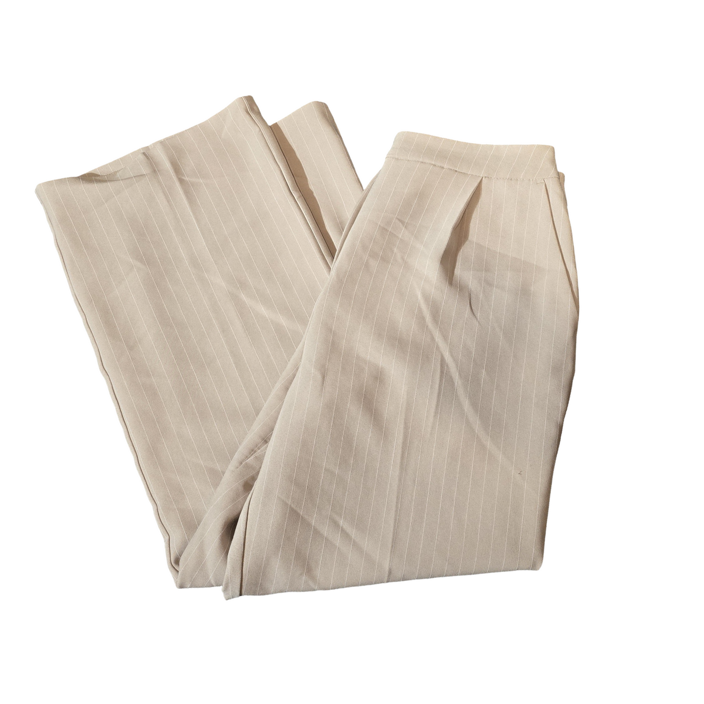 Tu Beige Pinstripe Flared Work Trousers – Size 14 Reg – High Waist & Pockets