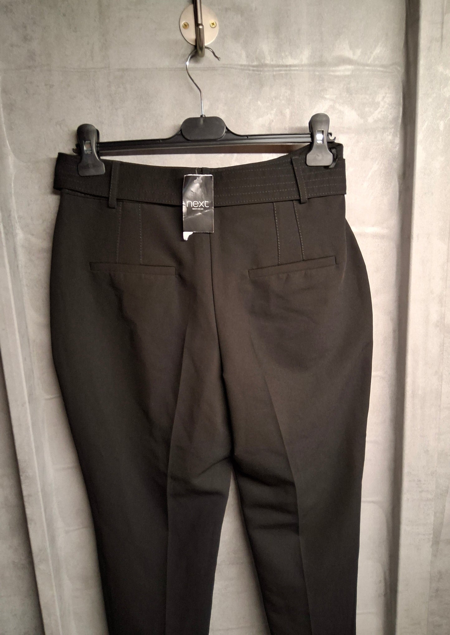 Next Petite Black Slim Leg Trousers with Belt – Size 12