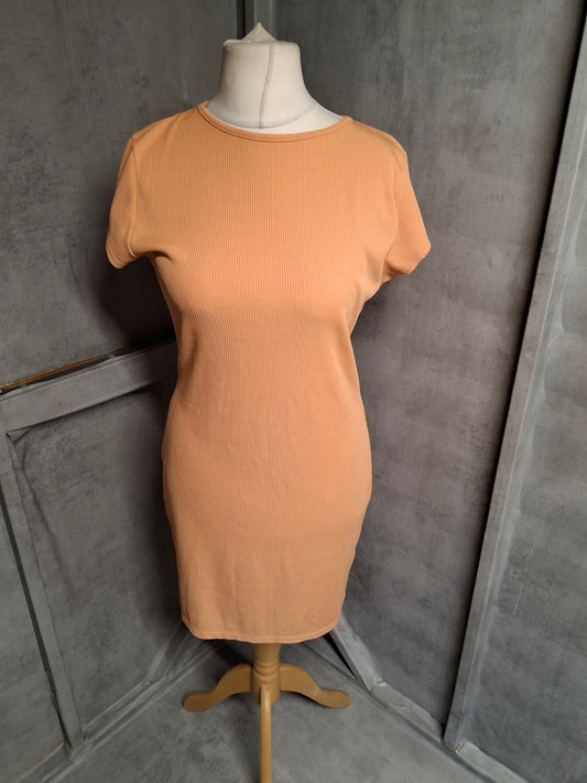 Boohoo Coral Orange Ribbed Bodycon Dress – Size 18 (Fits UK 16) – Curve Chic