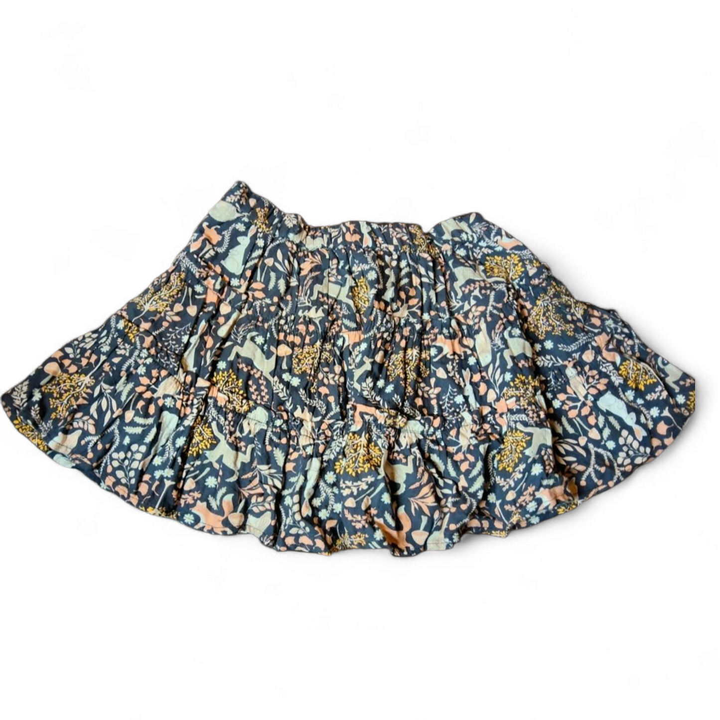 Shrinking Violet Navy Skirt – Girls 2–3 Years – 100% Cotton – Tiered Woodland Print