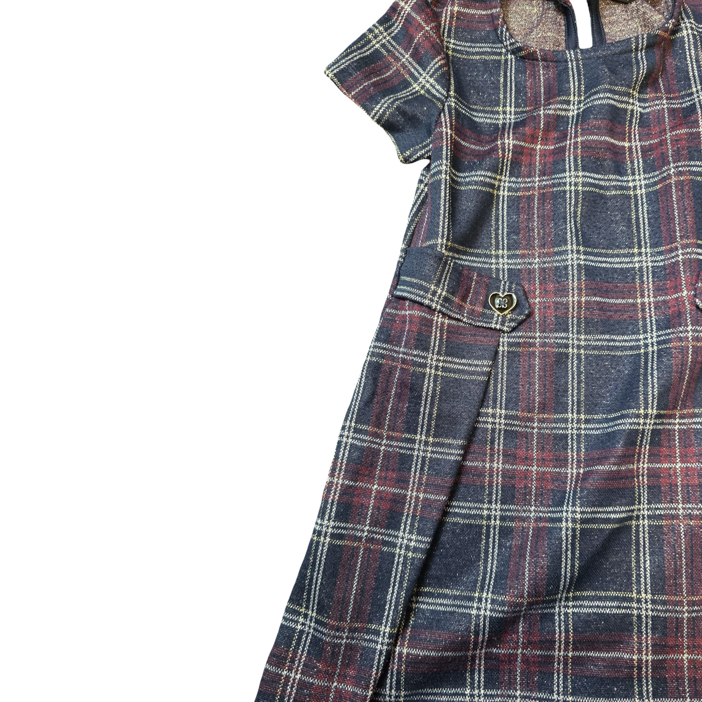 Primark Girls Black & Burgundy Glitter Checked Dress – Age 2–3 Years – Polyester