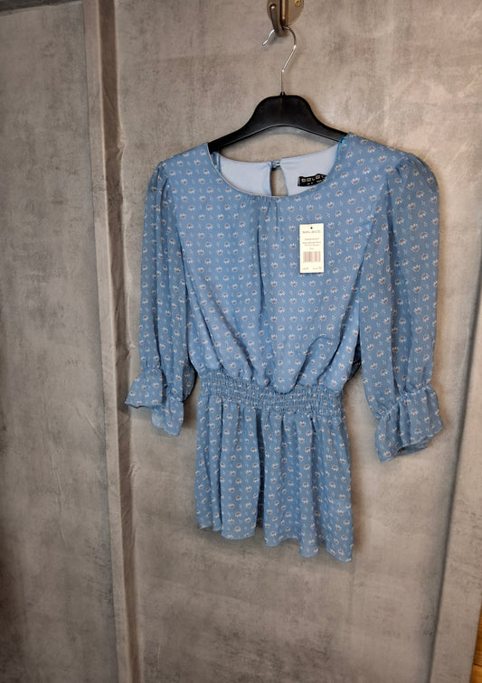 Select Peplum Floral Sheer Top – Size 8 BNWT Light Blue Spring Blouse