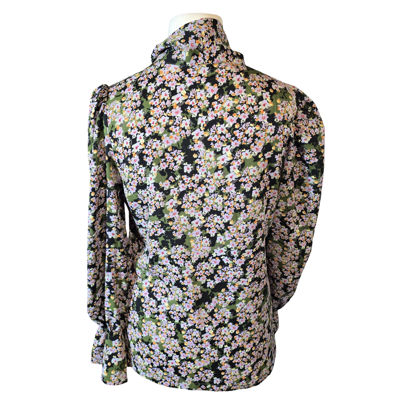 Never Fully Dressed Multicoloured Floral Blouse – Tie Neck & Frilly Cuffs – Size 12