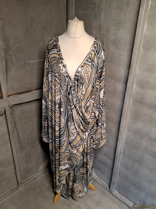 Fashion NY Multicoloured Wrap Midi Dress – Size 3XL (UK 22/24) – Gem Detail