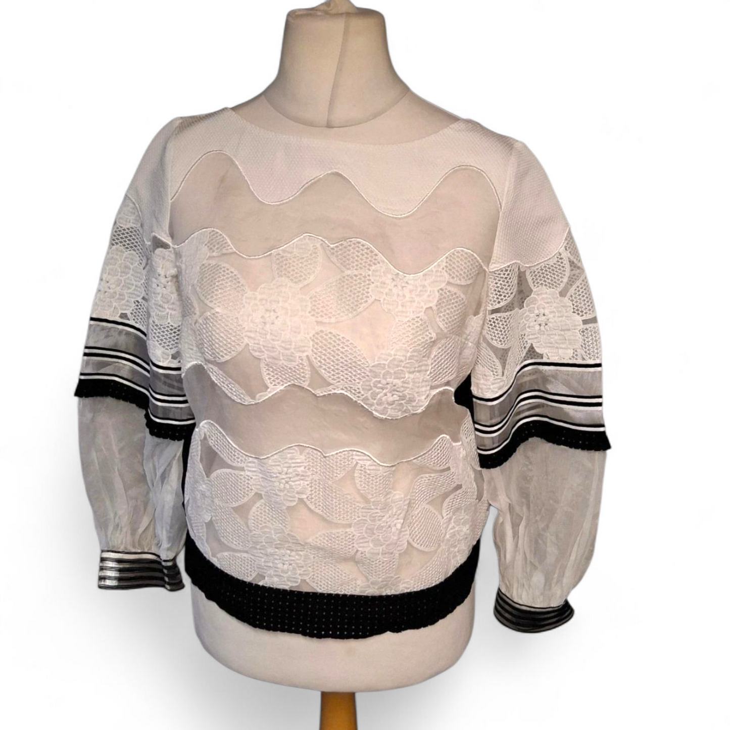 Maria Grazia Severi Sheer Floral Lace Top UK size 12 | Designer Italian Blouse | Statement Piece | Preloved Luxury