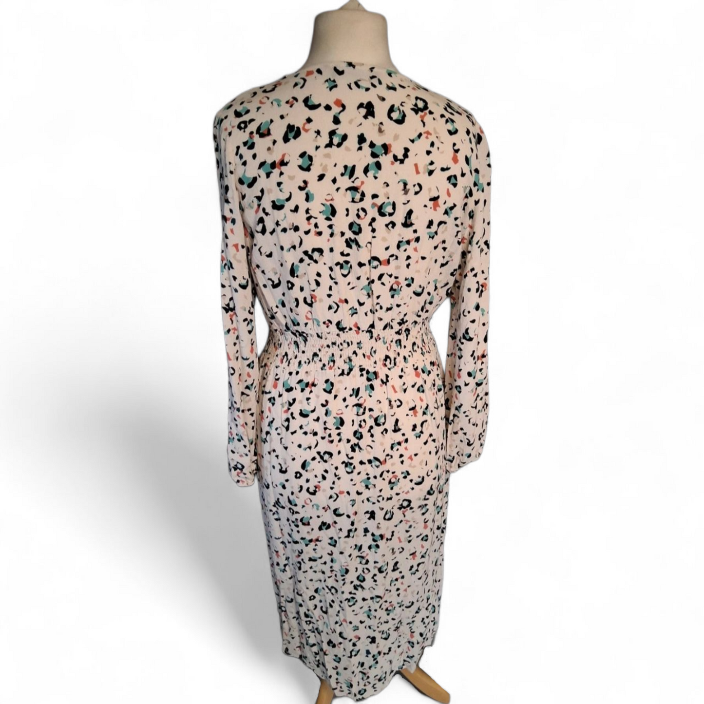 M&S White Multicoloured Animal Print Midi Dress – Size 12