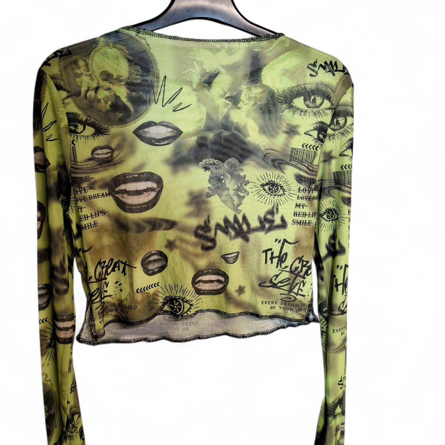 Shein Green Sheer Mesh Crop Top – Size L (UK size 12)