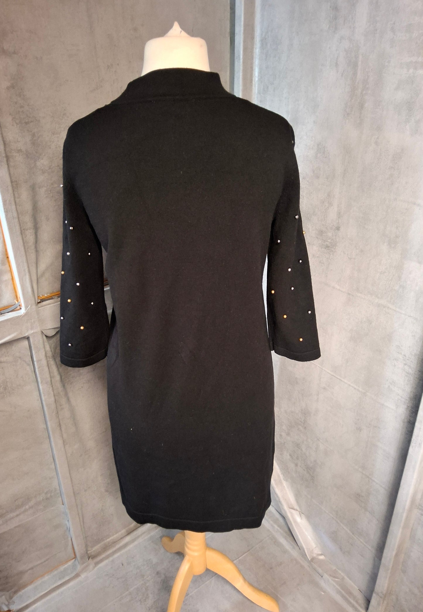 Phase Eight Black Jumper Dress – UK 10 – Gold & Silver Embellished, High Neck