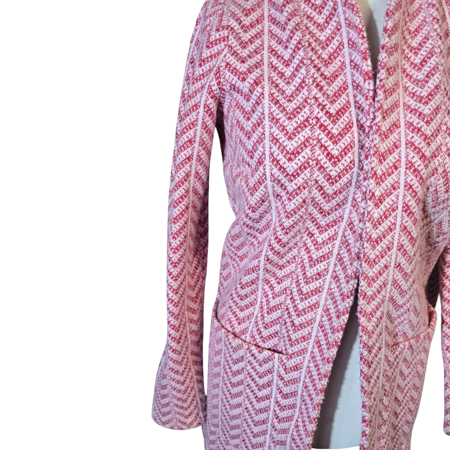Next Pink & Red Knit Open Overcoat – Size 8 – Midi Length with Pockets