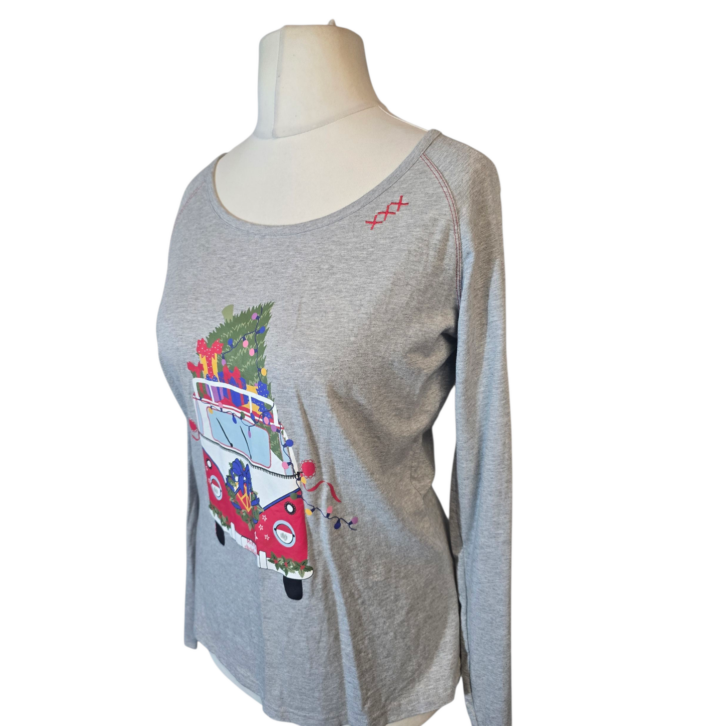 Joe Browns Grey Christmas Top – Size 12/14 – Long Sleeve Cotton Festive Camper Van