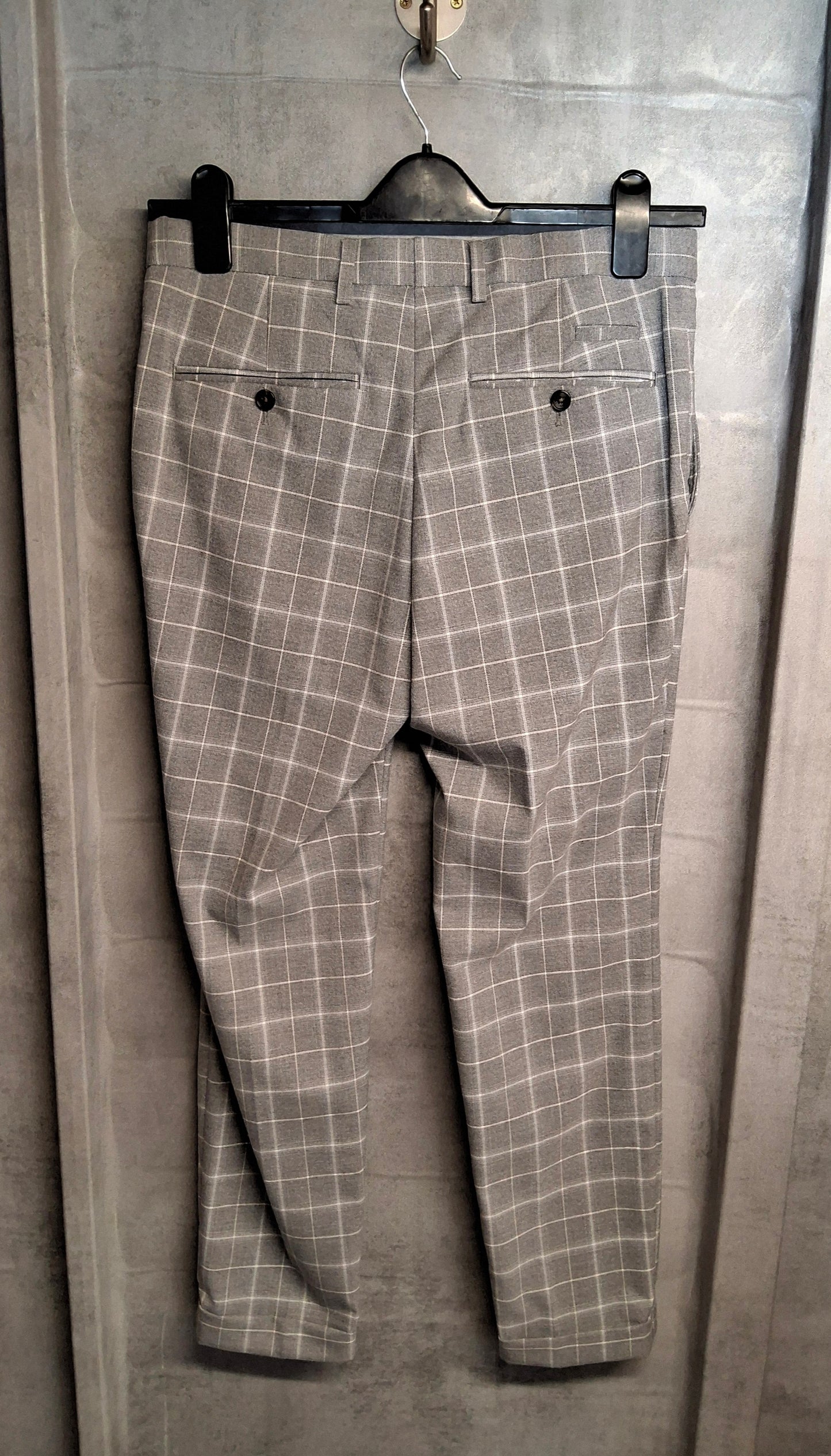 Next Men’s Grey Check Tailored Trousers – Slim Leg – W30