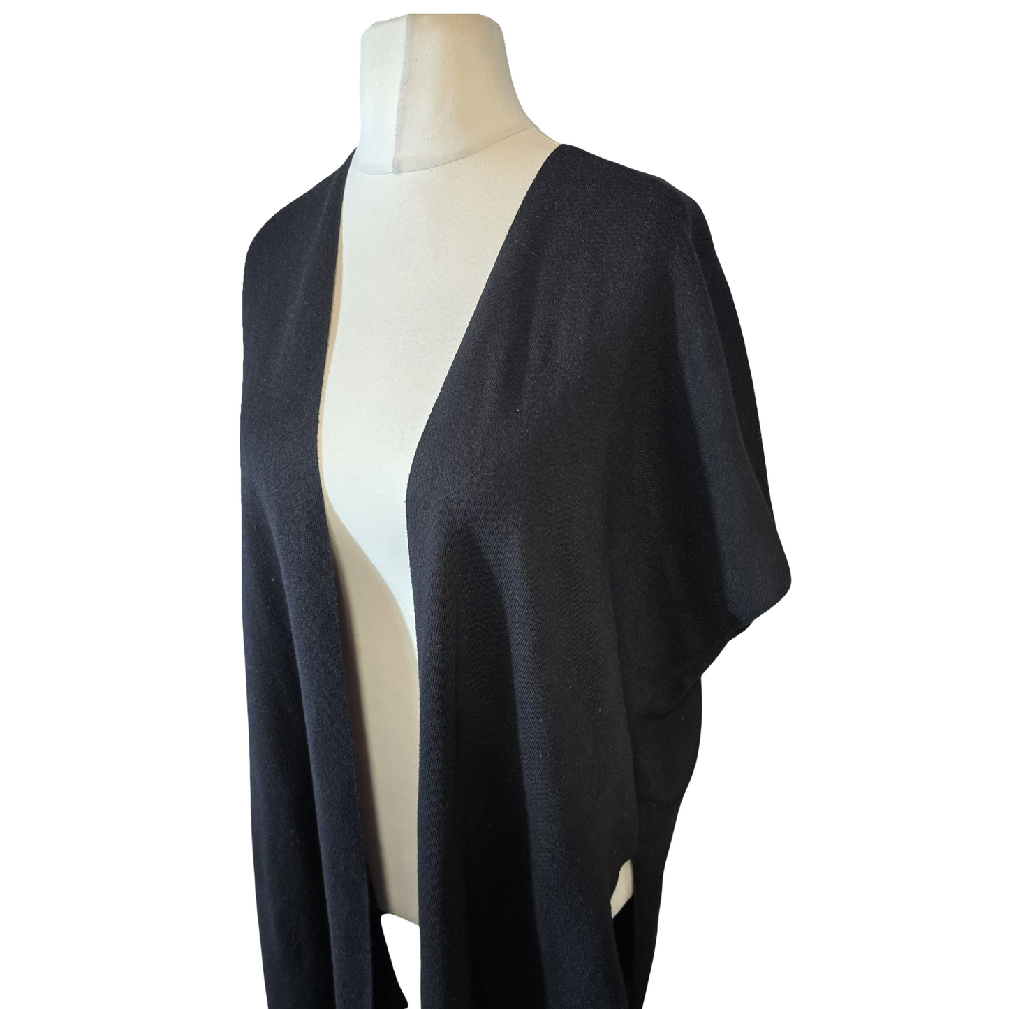 Primark Black Tasselled Short-Sleeve Cardigan – Size L/XL (size 16/18)