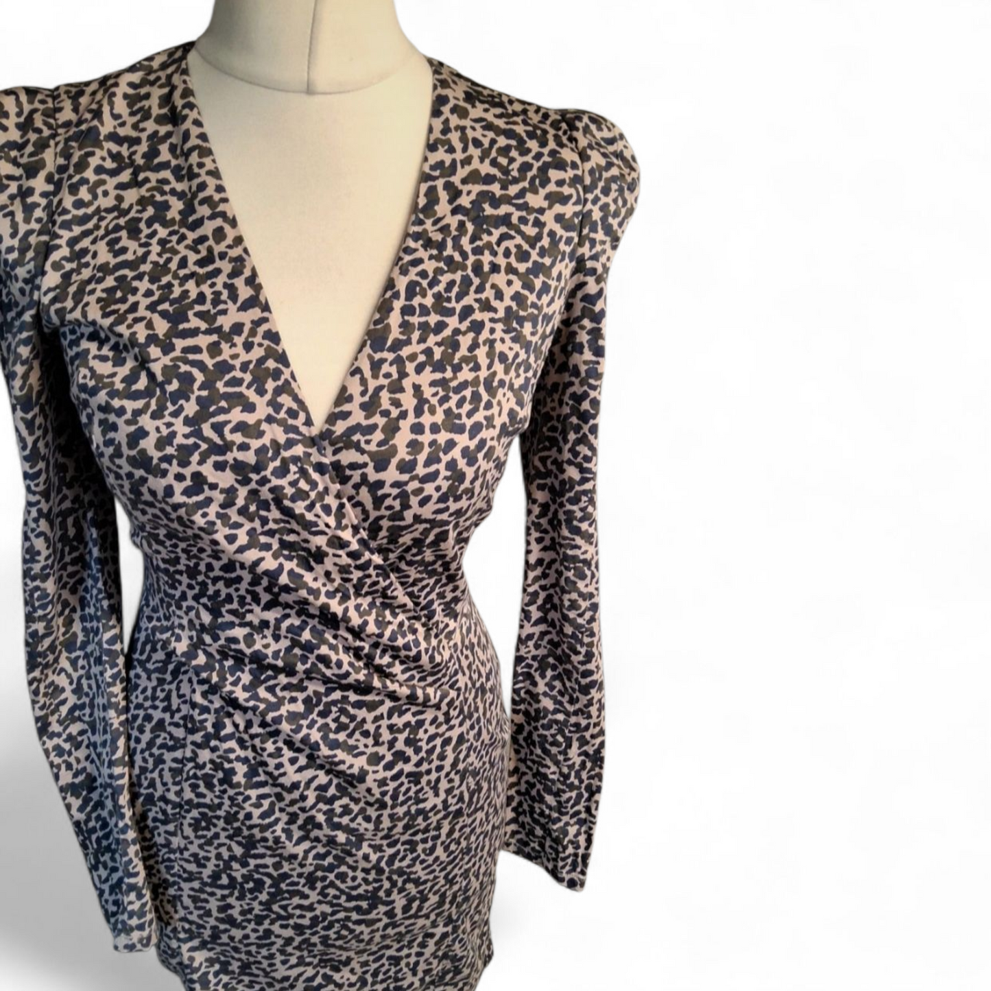 French Connection Navy & Beige Animal Print Bodycon Mini Dress – Size 10