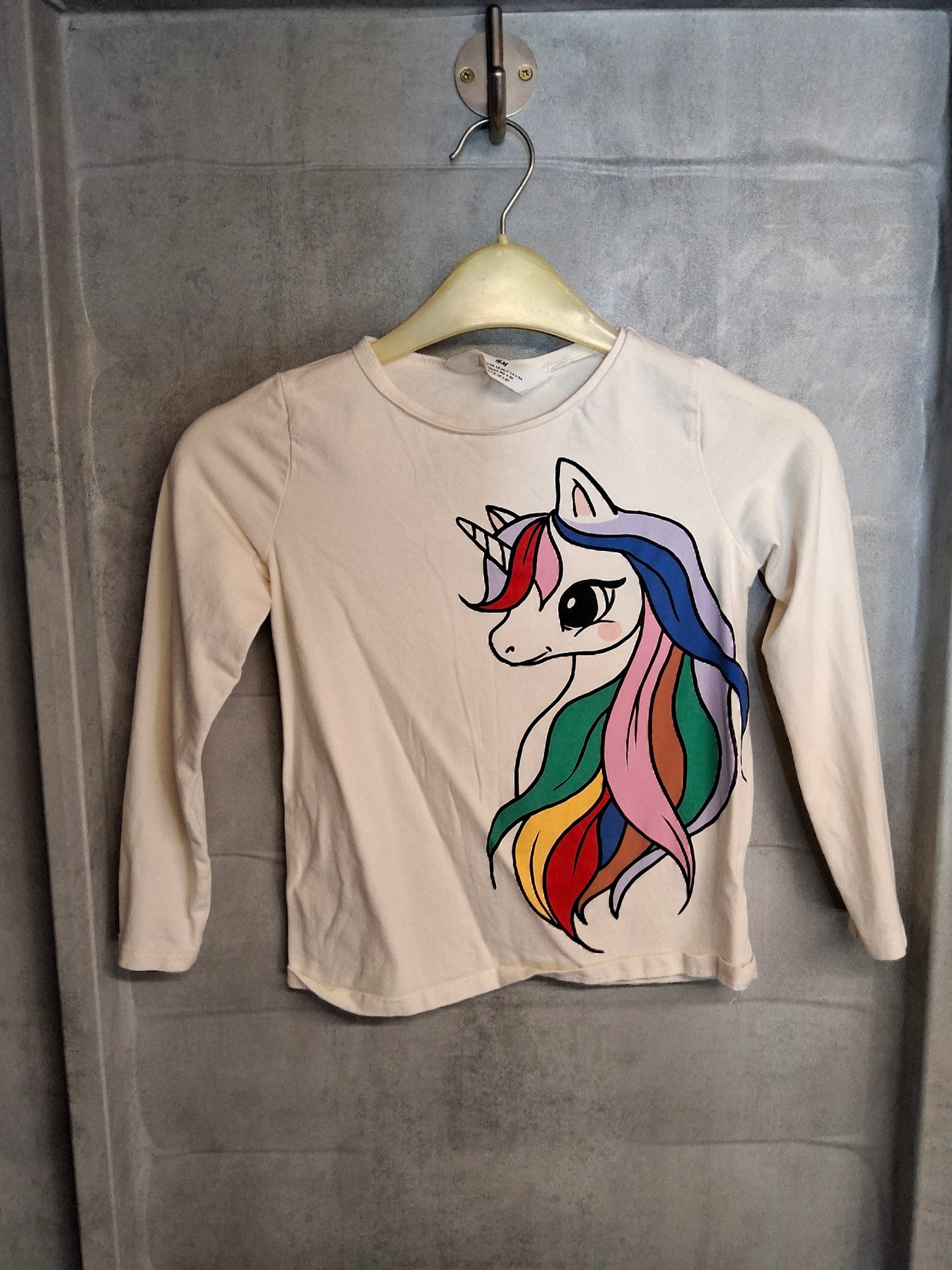 H&M Girls White Long Sleeve Unicorn T-Shirt – Age 6-8 Years – 100% Cotton