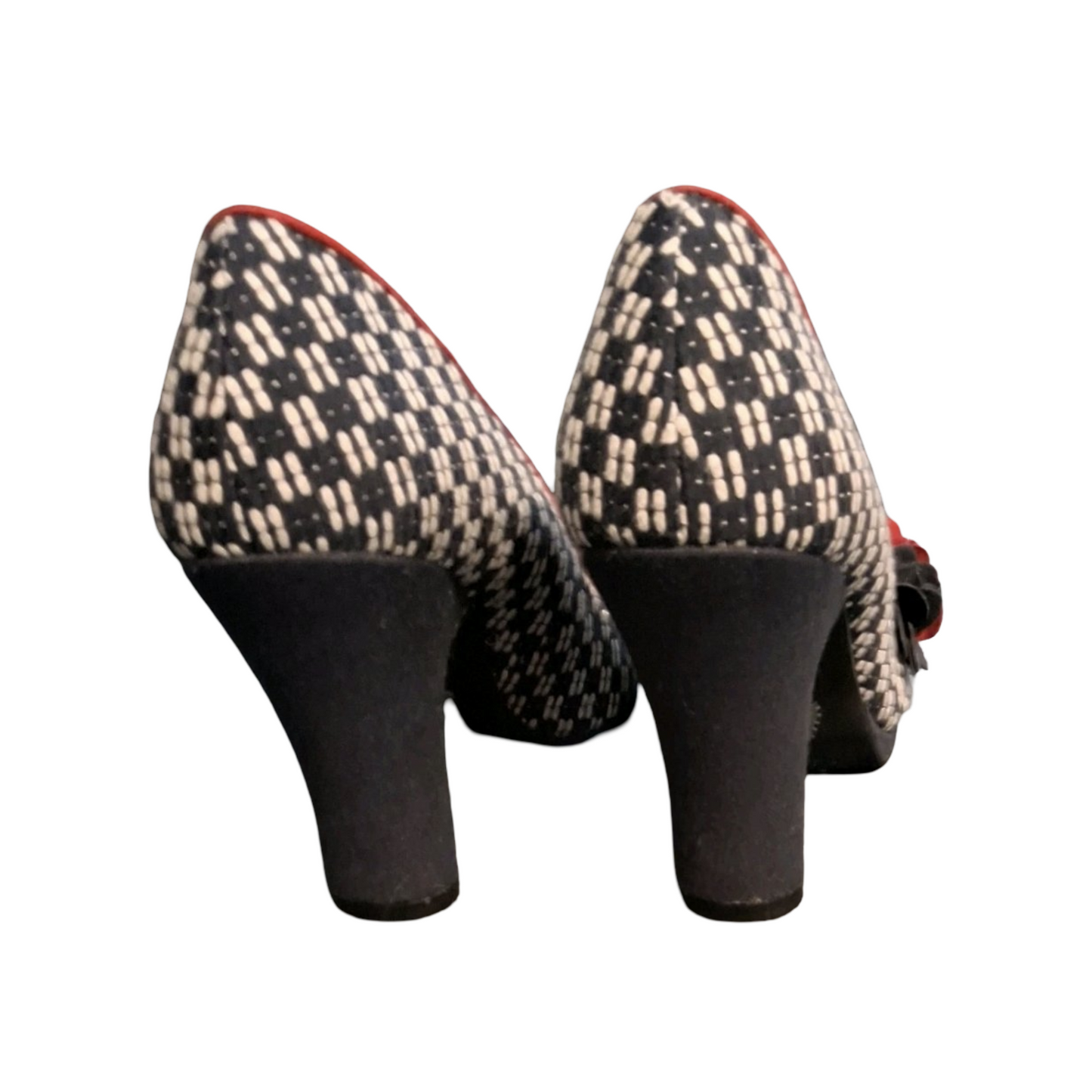 Ruby Shoo Navy White & Red Knit Design Block Heel Shoes – UK 5 – 9cm Heel
