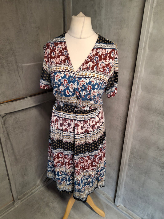 FatFace Mixed Floral Stripe Midi Dress – Size 14 – Boho Cool