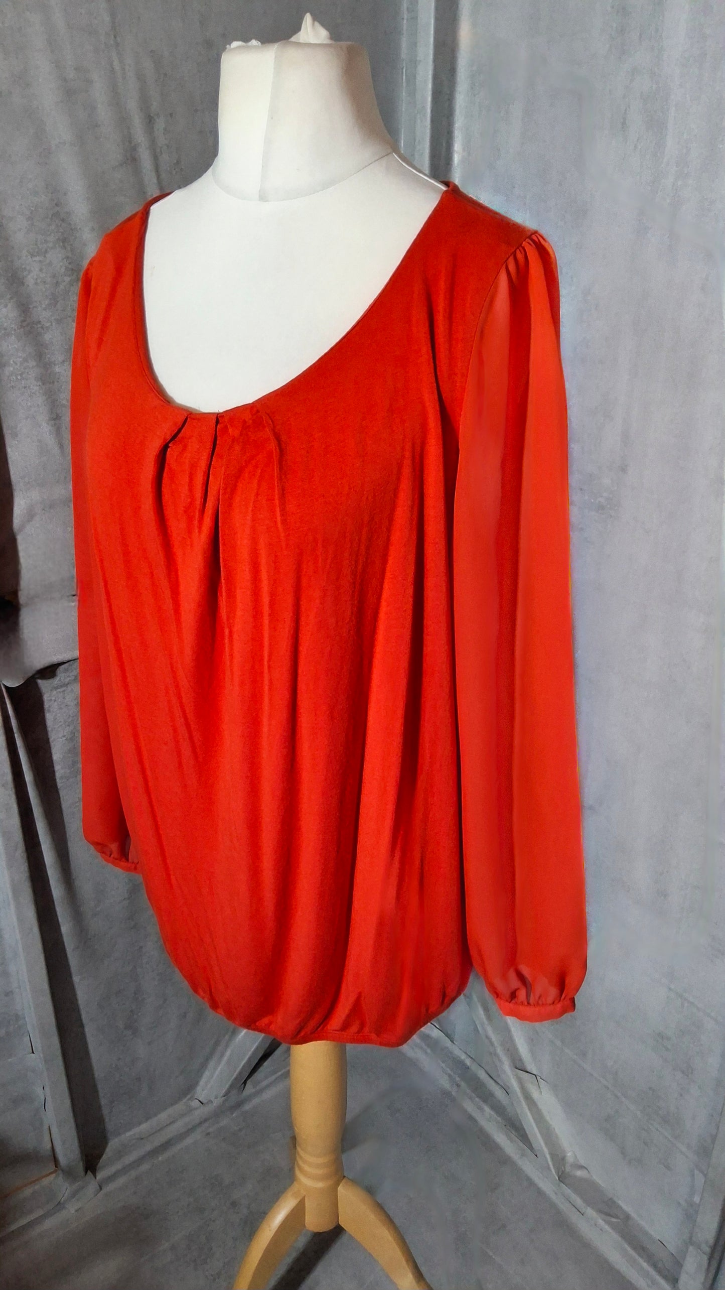 George Red Long Sleeve Top with Sheer Sleeves – Size 20