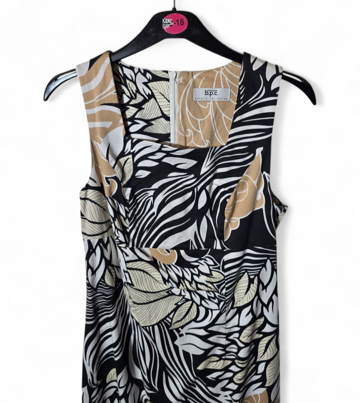 B.p.c beige & black floral sleeveless a-line dress size 12
