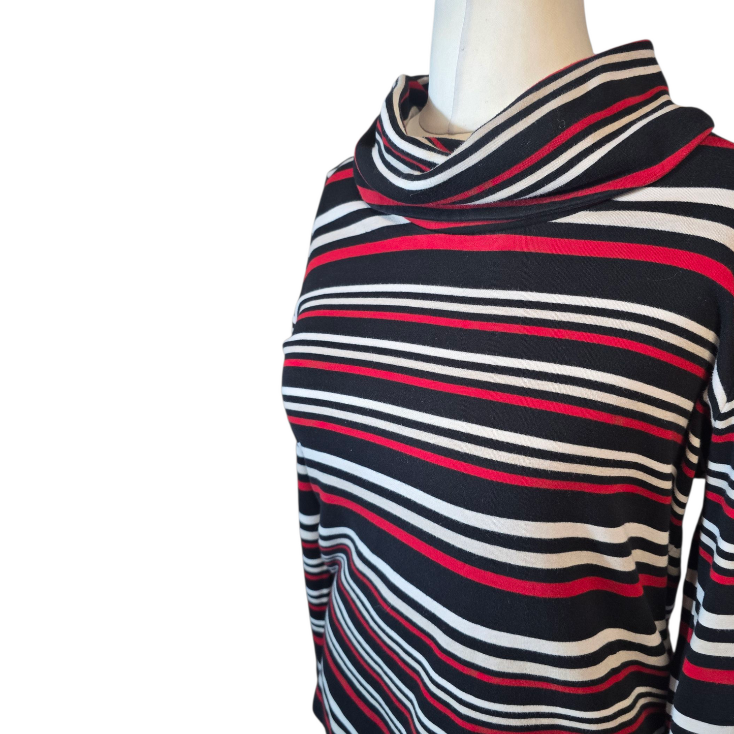 Dash Black, Red & White Striped Roll Neck Top – Size 14