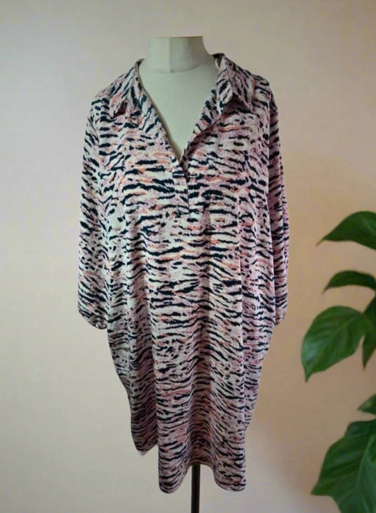 Et Vous pink & navy long sleeved tunic midi dress size 20