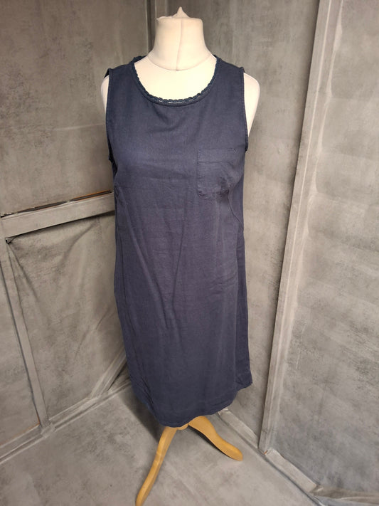 M&S Navy Linen-Blend Tunic Dress – Size 10 – Sleeveless with Pockets
