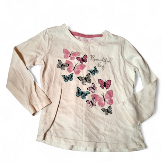 Primark Girls White Butterfly T-Shirt – Age 2–3 Years – 100% Cotton
