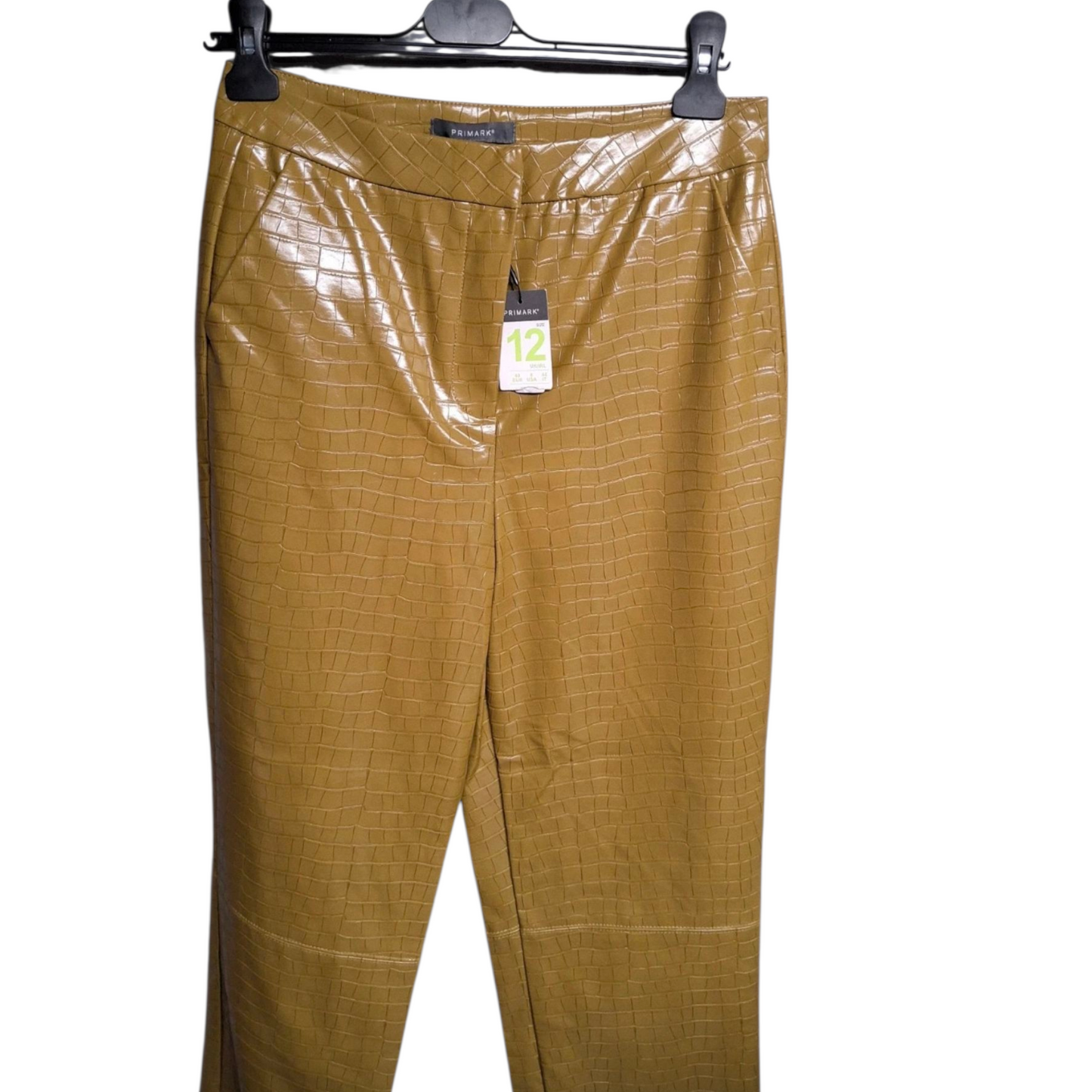 Primark Olive Green Croc-Effect Faux Leather Trousers – Size 12 – NWT
