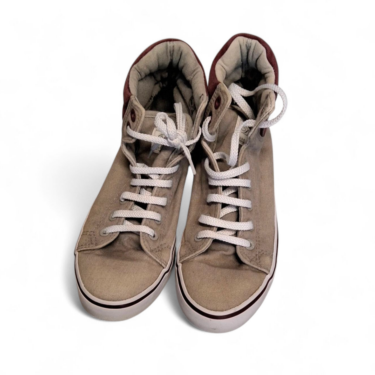 Duffer of St George Burgundy & Grey High-Top Trainers | Unisex | Lace-Up | Size 4