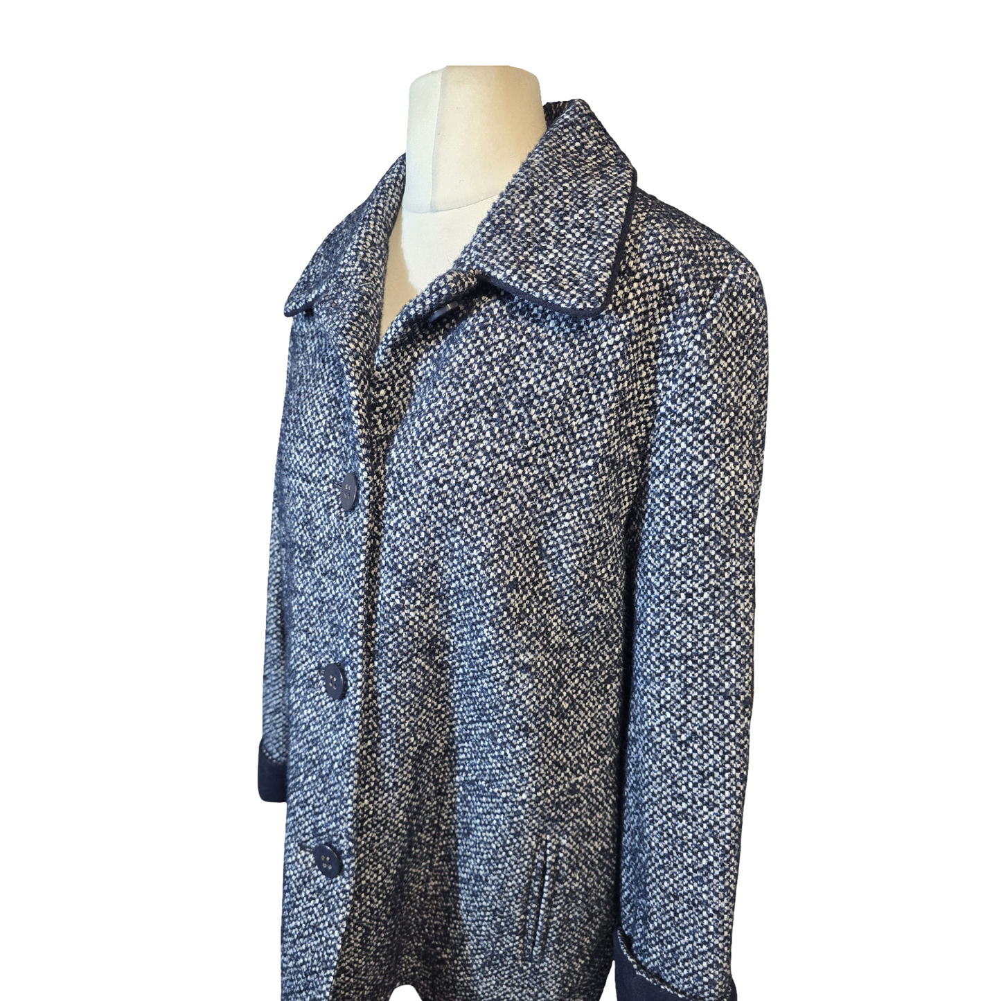 Eastex Navy & White Knit Midi Coat – Button Front, Pockets, Size 14