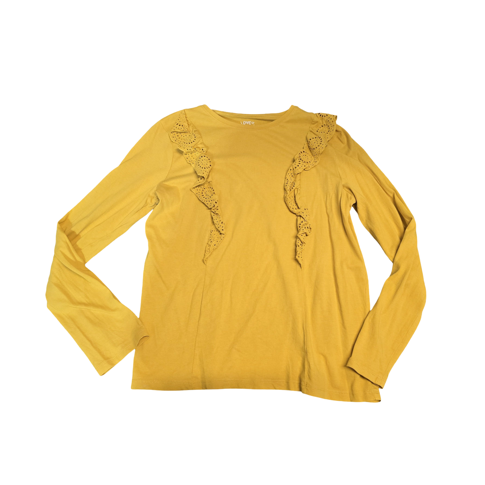 F&F Girls Mustard Frill Long Sleeve Top – Age 13–14 – Cotton