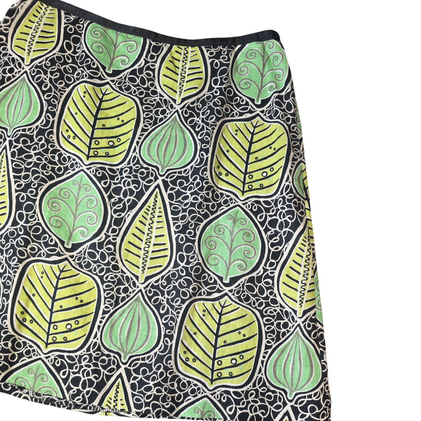 Laura Ashley Black & Green Leaf Print Linen Skirt – Size 18