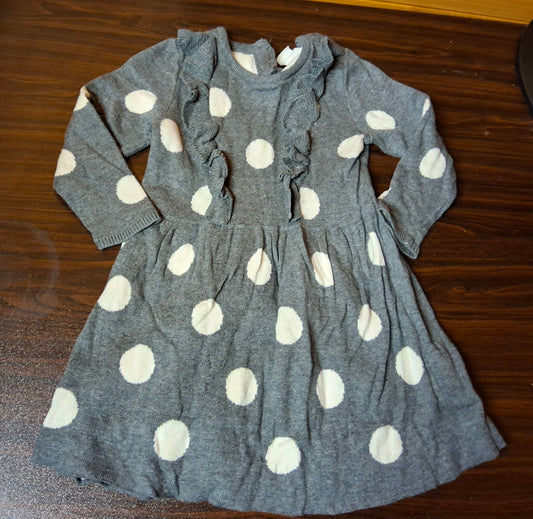 H&M Girls Grey & White Polka Dot Knit Dress – 6–9 Months – 100% Cotton