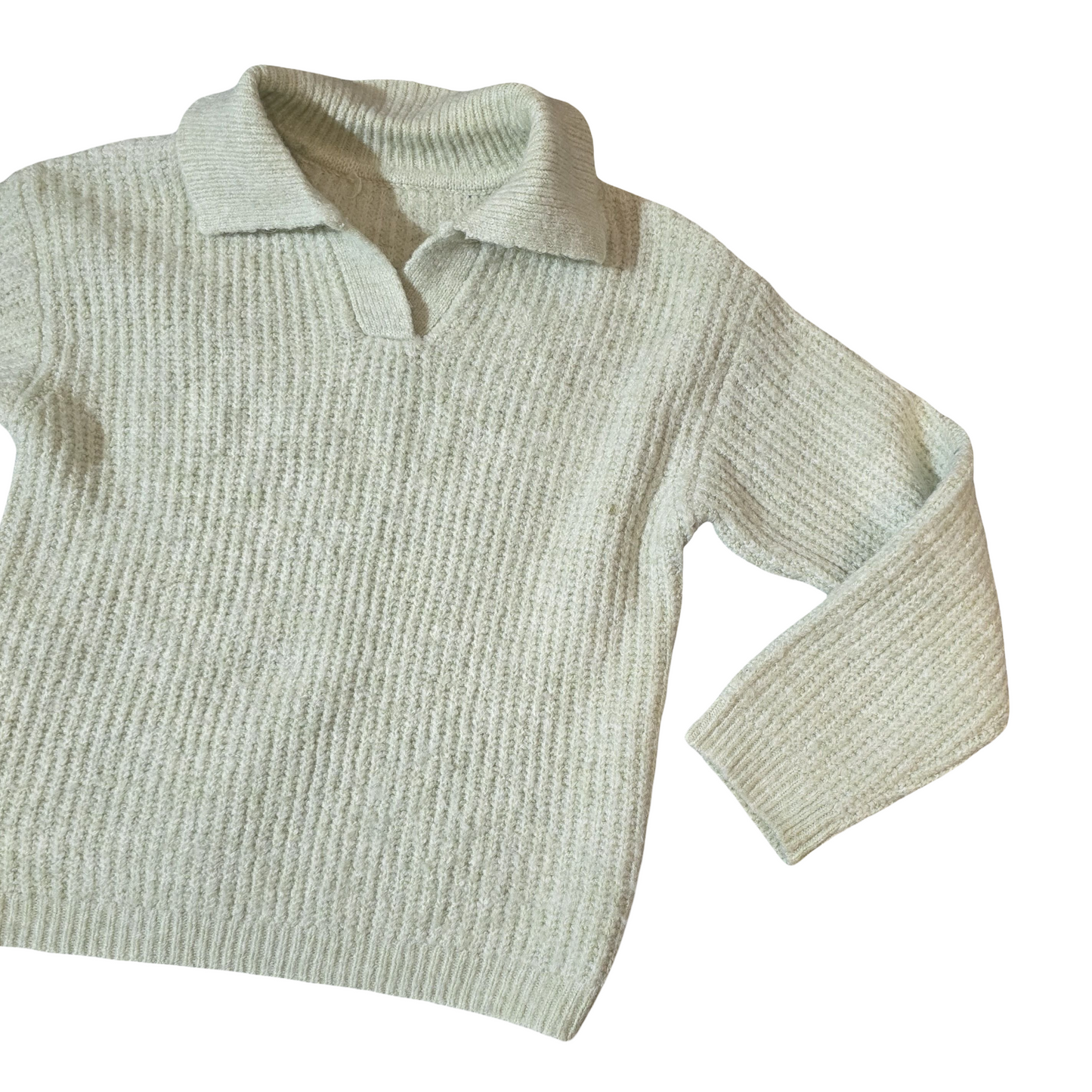 Nutmeg Mint Green Collared Knit Jumper – Girls 7-8yrs – Soft Ribbed Cosy Style