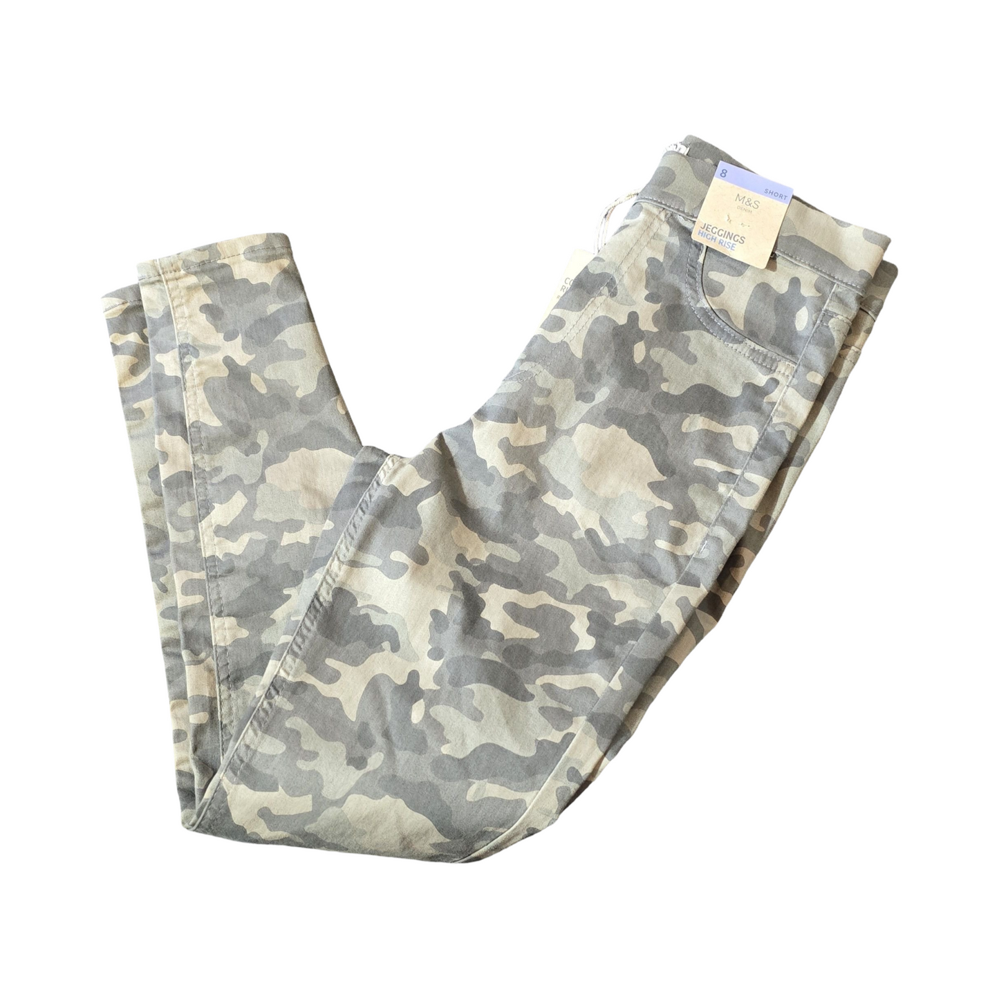 M&S Khaki Camo Jeggings – Size 8 Short – NWT Pull-On Style