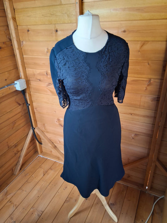 .Whistles Navy Lace Fit & Flare Midi Dress – Size 10, Smart Occasionwear, Zip Back, 41" Length