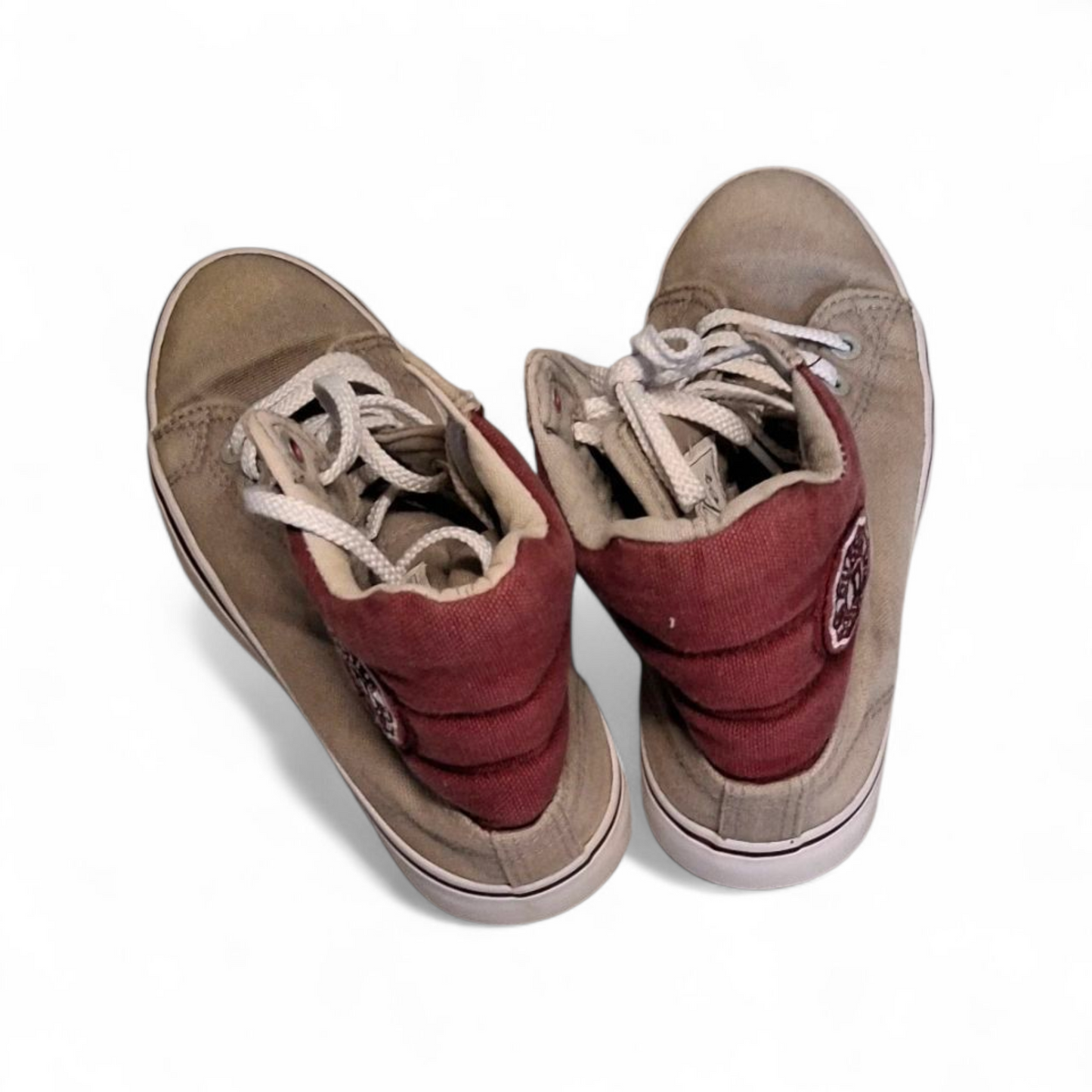 Duffer of St George Burgundy & Grey High-Top Trainers | Unisex | Lace-Up | Size 4